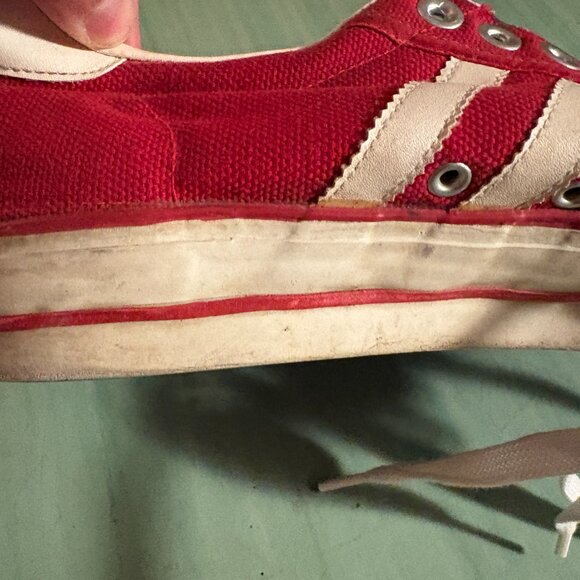 Vintage 70s Adidas Die Marke Mit Den Taiwan Red Sneakers Size 12.5 - Picture 8 of 16